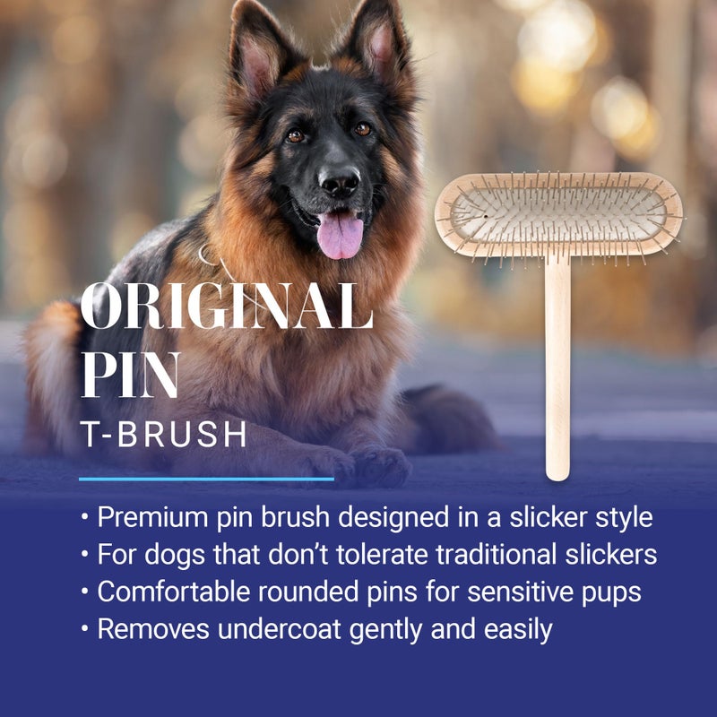 Chris Christensen Original Series 27 mm T-Brush - Dog & Cat Grooming Brush, Groom Like a Professional, Stainless Steel Pins, Lightweight Beech Wood Body, Ground and Polished Tips - Image 2
